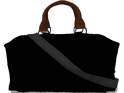 Black Duffel Bag with Brown Handles and Gray Shoulder Strap for Travel 3d model