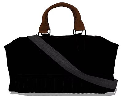 Black Duffel Bag with Brown Handles and Gray Shoulder Strap for Travel 3d model