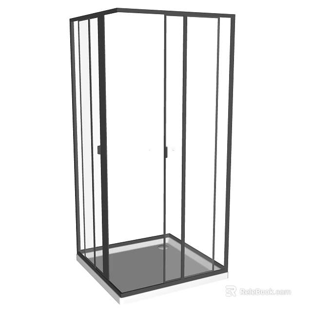 Modern Shower Sauna Enclosure With Glass Walls And Black Metal Frame 3d model 