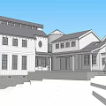 Modern Office Building With White Exterior Gray Roof Green Lawn And Courtyard Design