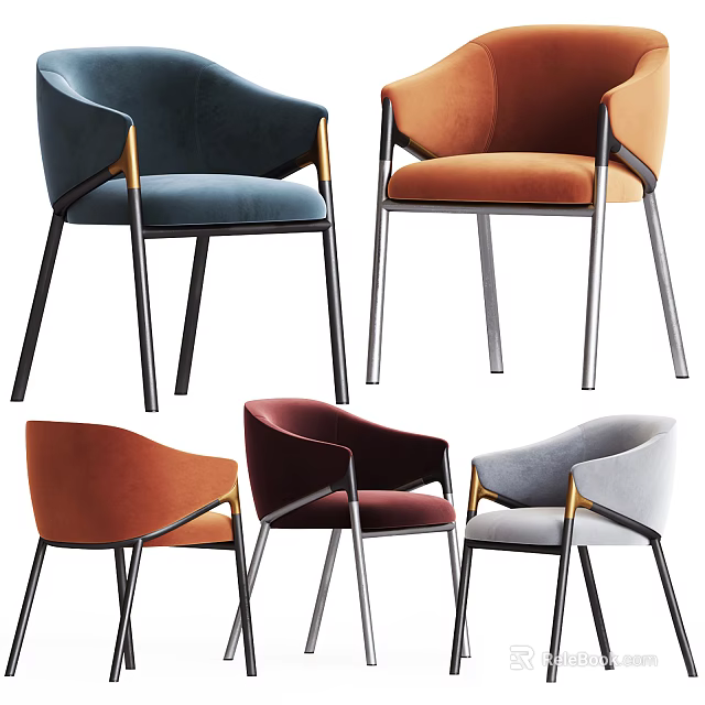 Elegant Modern Upholstered Dining Chairs With Multiple Colors And Metal Legs 3d model 