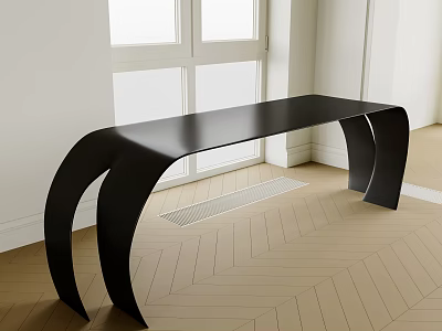 Modern Black Tea Table With Curved Design On Herringbone Wooden Floor Near Window 3d model