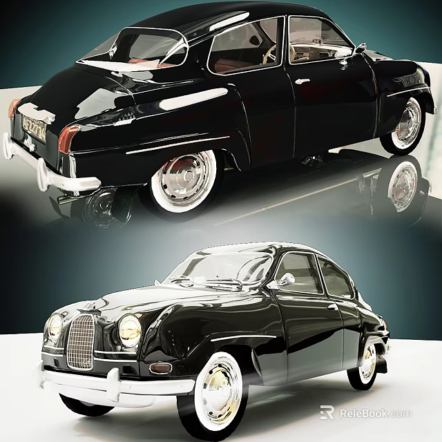 Classic Black Vintage Car With Retro Body Design And Silver Wheels Front View 3d model 