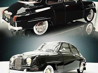 Classic Black Vintage Car With Retro Body Design And Silver Wheels Front View 3d model