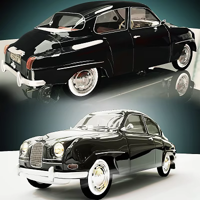 Classic Black Vintage Car With Retro Body Design And Silver Wheels Front View 3d model Classic Black Vintage Car With Retro Body Design And Silver Wheels Front View 3d model