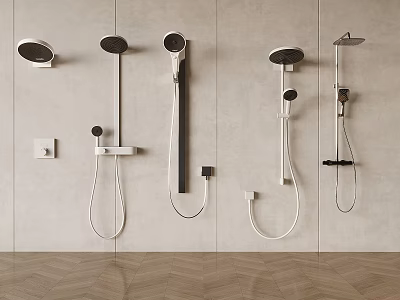 Modern Wall Mounted Shower Heads With Various Designs And Handheld Sprayers 3d model