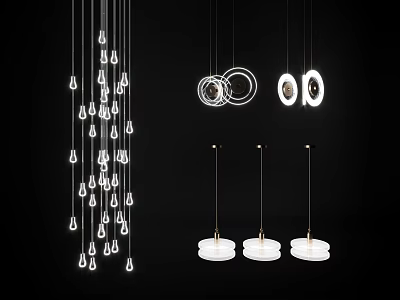 Stylish Modern Chandeliers Featuring Circular Hoops Teardrop Pendants And Metal Frames 3d model