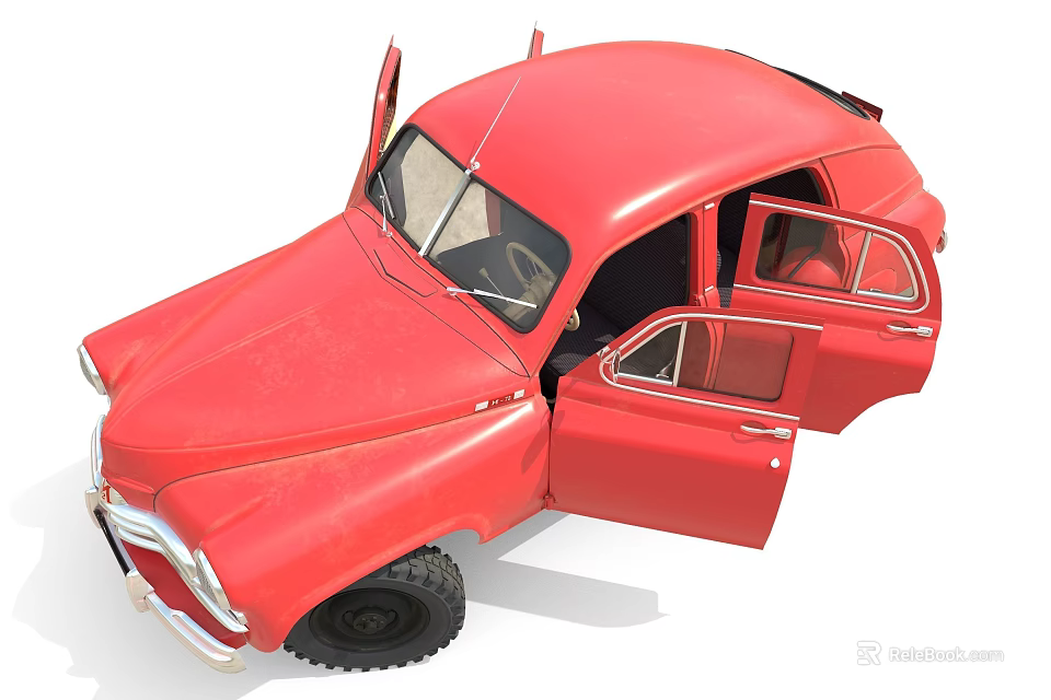 Red Retro Style Car With Open Doors And Classic Design 3d model