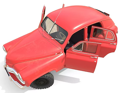 Red Retro Style Car With Open Doors And Classic Design 3d model