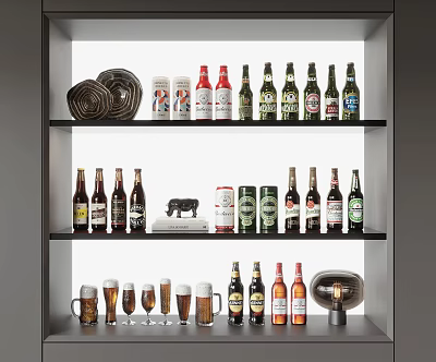 Collection Of Various Wine Bottles And Beer Glasses On Shelves 3d model Collection Of Various Wine Bottles And Beer Glasses On Shelves 3d model