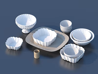 White Dinnerware Set Including Bowls Plates Cups And Serving Tray For Kitchen 3d model
