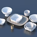 White Dinnerware Set Including Bowls Plates Cups And Serving Tray For Kitchen 3d model