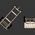 Golden Hand Trucks With Red Wheels On Shiny Black Reflective Surface