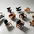 Various Modern Single Chairs With Wooden Frames And Different Upholstery Fabrics