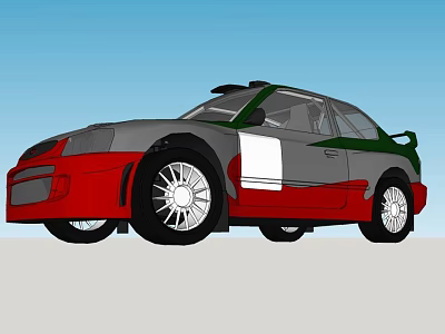 Red And Gray Racing Car With Green Accents Spoiler And Large Wheels 3d model