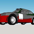 Red And Gray Racing Car With Green Accents Spoiler And Large Wheels