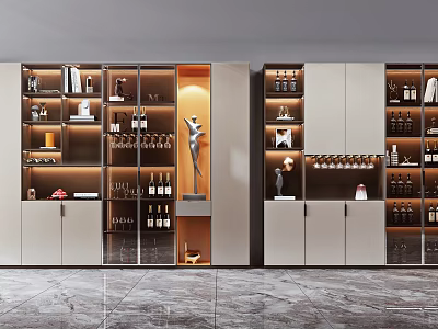 Elegant Modern Wine Cabinet Interior With Glass Doors Wine Bottles And LED Lighting 3d model