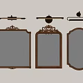 Three Decorative Mirrors with Ornate Wooden Frames on Light Beige Wall and Brass Wall Sconces