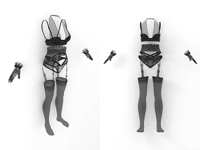 Sexy Women Lingerie Clothing Set With Bralette Panty Garter Belt Stockings And Gloves 3d model