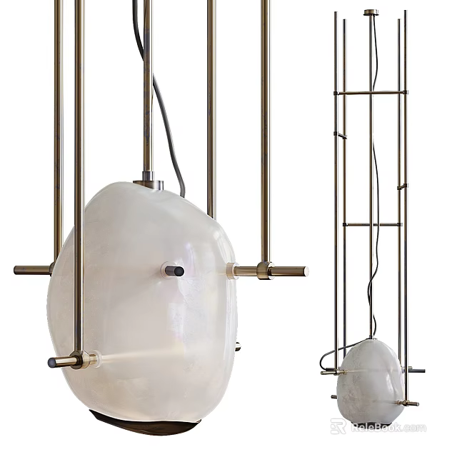 Modern Chandelier With Metal Frame And White Stone Pendant For Home Interior 3d model 