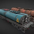 Heavy Duty Tank Truck With Two Blue Red Tanks And Warning Sign
