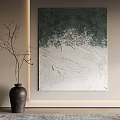 Abstract Green And White Painting With Black Vase And Orange Fruit Branches