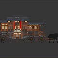 Ancient Two Story Wooden Mobile Building With Tile Roof Windows And Elephant Drawn Wheels