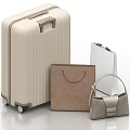 Beige Luggage With Brown Paper Bag White Folder And Beige Handbag