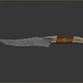 Handcrafted Knife With Patterned Blade Wooden Handle And Blue Gemstone Decoration