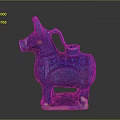 Blue Glazed Ceramic Animal Shaped Sculpture With Handle And White Base