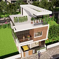 Modern Detached Villa Exterior With Trees Greenery And Front Car Parking