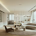Modern Living And Dining Room Interior Design With Neutral Sofa Dining Table Pendant Lights And Large Windows