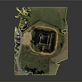 Detailed Ancient Castle Model with Circular Pathway Green Grassland and Surrounding Small Buildings