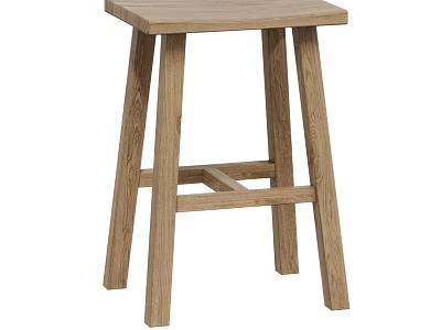 Simple Wooden Stool With Square Top Four Legs And Crossbar Design 3d model