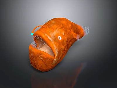 Orange Deep Sea Fish With Large Open Mouth Bioluminescent Lure White Fins And Bulbous Body 3d model