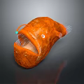 Orange Deep Sea Fish With Large Open Mouth Bioluminescent Lure White Fins And Bulbous Body