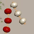 Hanging Red And White Lanterns With Bamboo Leaves And Warm Light Background