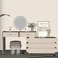 Cream style dressing table dressing stool combination carpet dressing mirror decorative painting 3d model