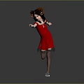 Little Girl In Red Dress With Horned Headdress Dancing Gracefully Against Gray Background