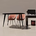 Modern Black Round Table With Pink Chairs And Side Cabinet Interior