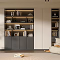 Modern Built in Bookcase with Books Decorative Items LED Lighting in Living Room Interior