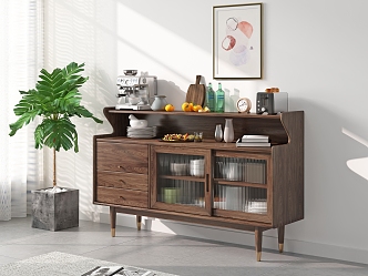 Nordic Simple North American Black Walnut Sideboard Storage Cabinet Tableware Food Ornaments 3d model