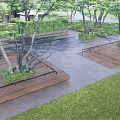 Modern Outdoor Tree Pits With Wooden Platforms Green Grass And Trees