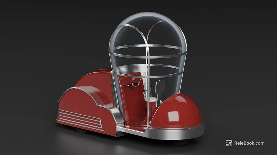 Vintage Retro Concept Car With Transparent Dome And Red Metallic Body 3d model 