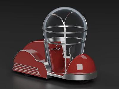 Vintage Retro Concept Car With Transparent Dome And Red Metallic Body 3d model