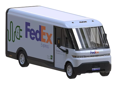 FedEx Express White Delivery Truck With Front View Company Logo Side Windows And Doors 3d model