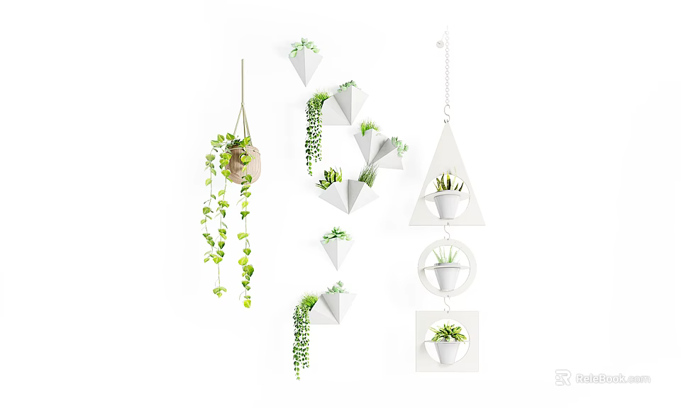 Hanging Green Plant Planters With Trailing Vines For Indoor Home Decor 3d model 