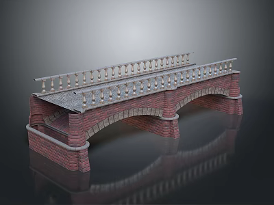 Detailed Red Brick Arch Bridge With Stone Balustrade And Smooth Deck Surface 3d model