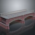 Detailed Red Brick Arch Bridge With Stone Balustrade And Smooth Deck Surface