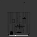 Bathroom Washstand With Wooden Stand Black Wall Wavy Pattern Round Mirror Lamp And Towels